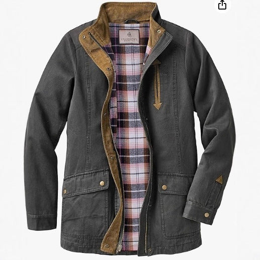 Damen lässige Utility-Jacke mit Karo-Innenfutter R&B