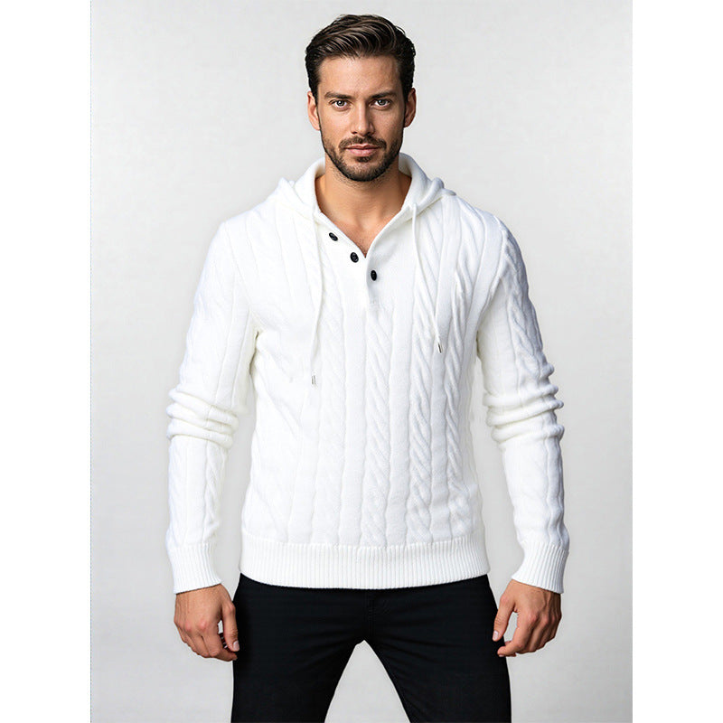 Herren Strickpullover mit Kapuze und Zopfmuster R&B