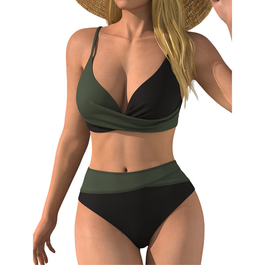 Damen Hochtaillierter Beach-Bikini mit Wickeloberteil R&B