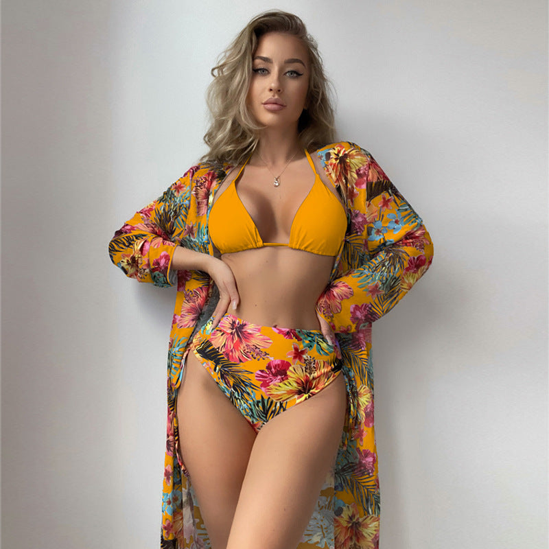 Damen Hochtaillierter Bikini mit floralem Cover-Up R&B