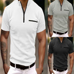 Herren Kurzarm Zip-T-Shirt mit praktischer Brusttasche R&B