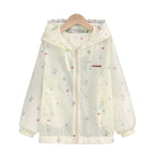 Damen nan leichte Kapuzen-Sommerjacke mit Spitzenbesatz, zartem Allover-Print und Reißverschluss R&B