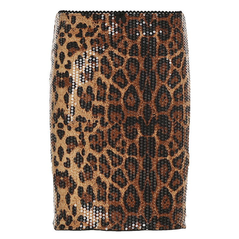 Damen Minirock mit glamourösem Pailletten-Leopardenmuster und figurbetontem Schnitt R&B