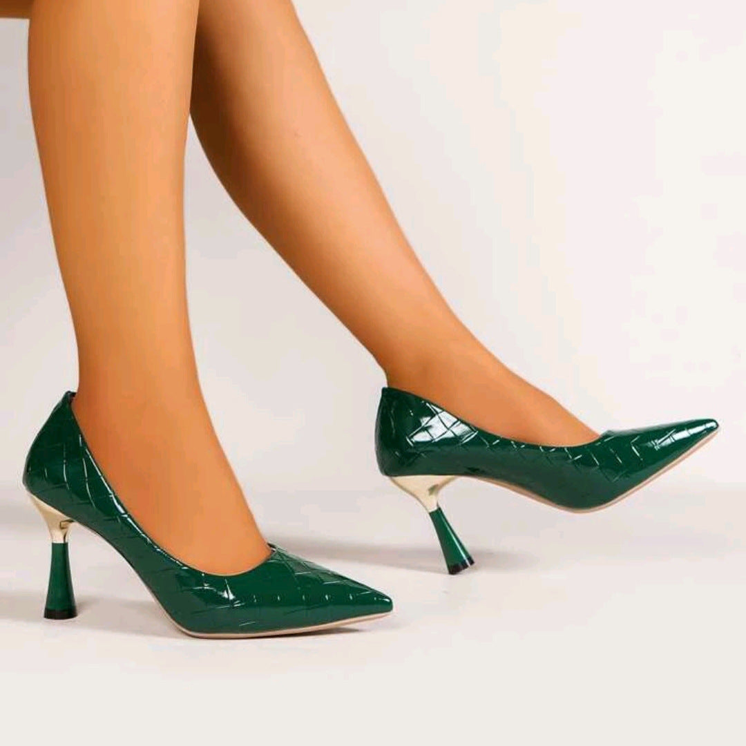 Damen elegante spitze Pumps mit glänzendem Krokodilprägung R&B