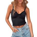 Damen lässiges Spaghetti-Träger Top mit Rüschensaum und Wickeldetail R&B