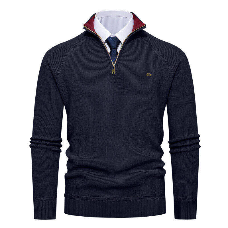 Herren eleganter Strickpullover mit Stehkragen und Reißverschluss R&B