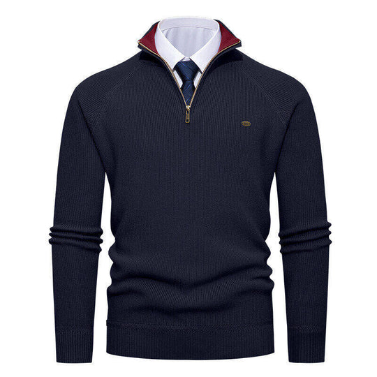 Herren eleganter Strickpullover mit Stehkragen und Reißverschluss R&B