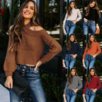Damen modischer Crop-Pullover mit schulterfreiem Design und Rippstruktur R&B