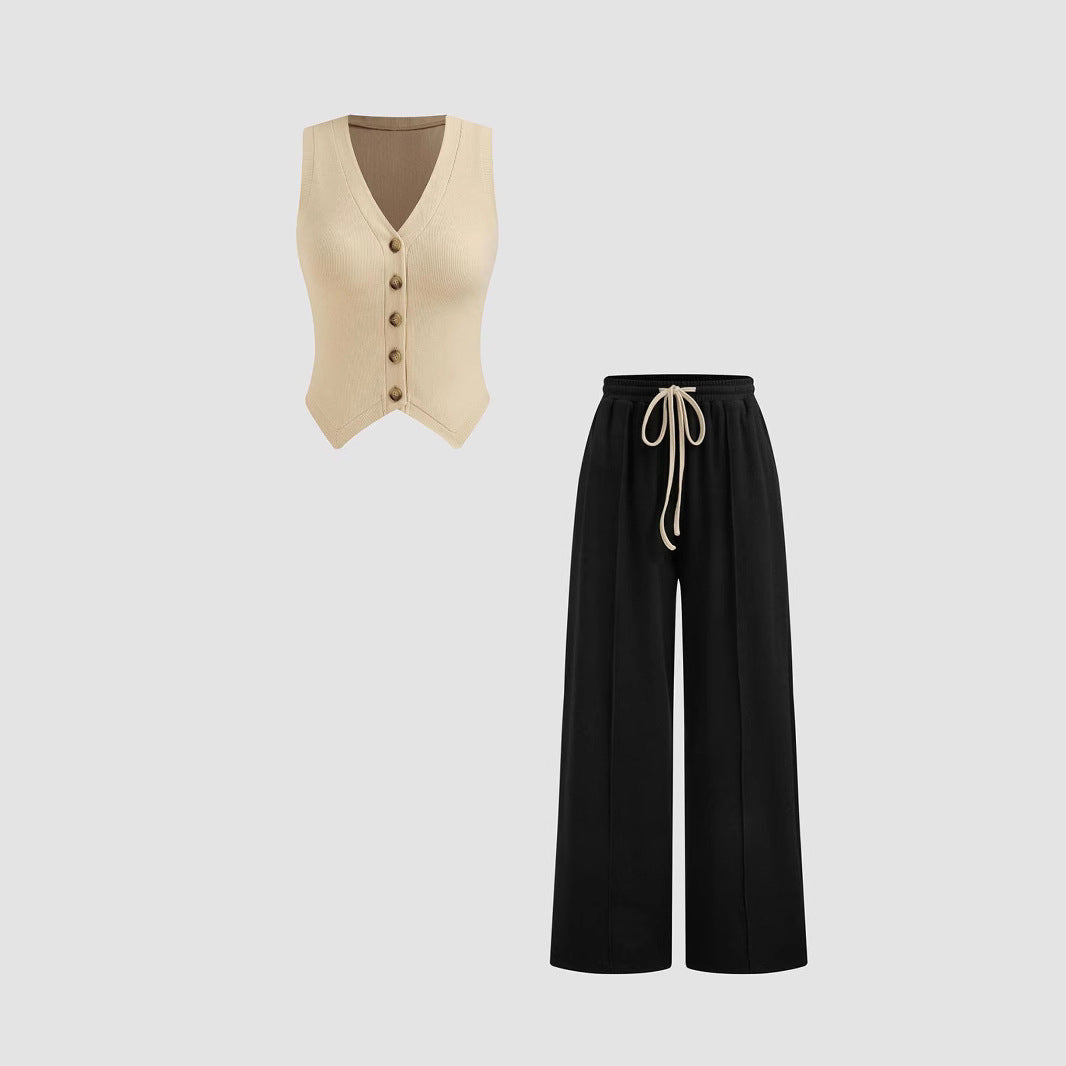 Damen lässiges Knopf-Top mit weitem Hose R&B