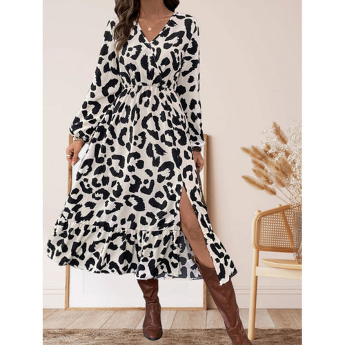 Damen Maxikleid mit asymmetrischem Schnitt und trendigem Leopardenmuster R&B