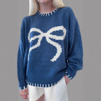 Damen lässiger Pullover mit kontrastierenden Schleifen-Detail und geripptem Saum R&B