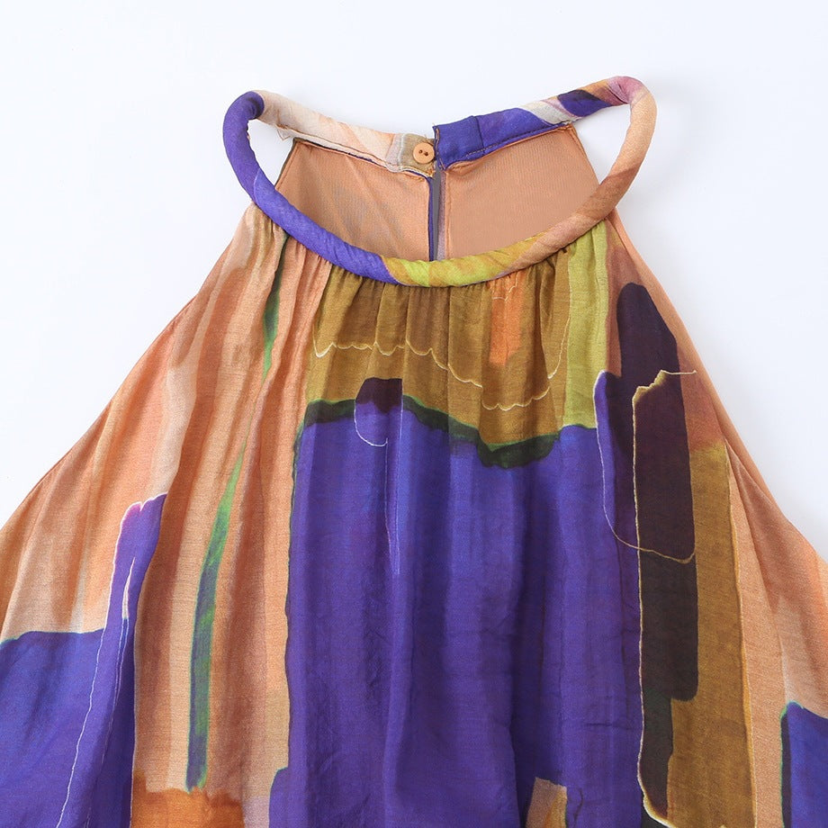 Damen Maxikleid mit hohem Kragen und fließendem Stoff R&B