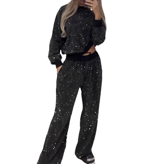 Damen funkelndes Lounge-Outfit mit elastischem Bund und modernem Schnitt R&B