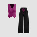 Damen lässiges Knopf-Top mit weitem Hose R&B