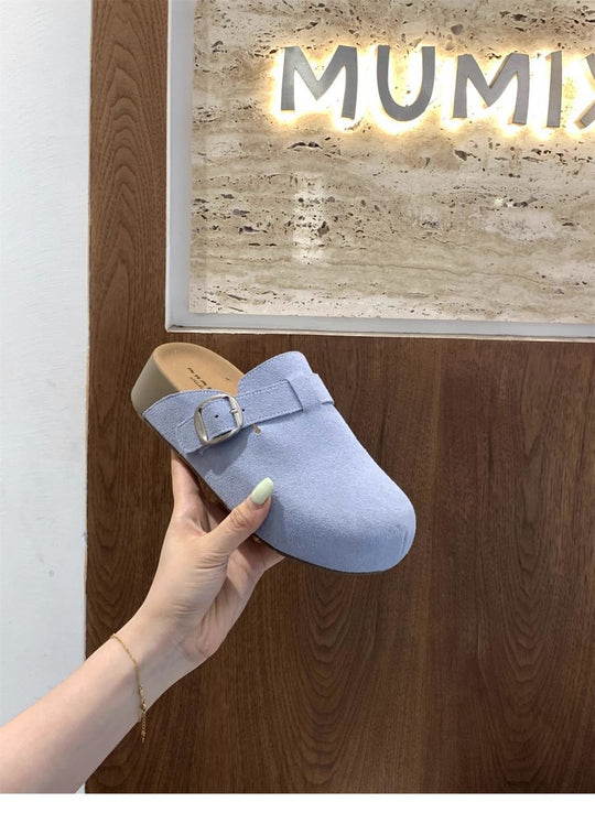 Damen bequeme Clogs mit dekorativem Schnallenverschluss und hochwertigem Veloursleder R&B