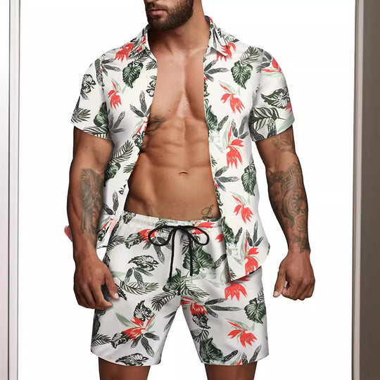 Herren kurzärmliges Hemd und Badeshorts Set R&B