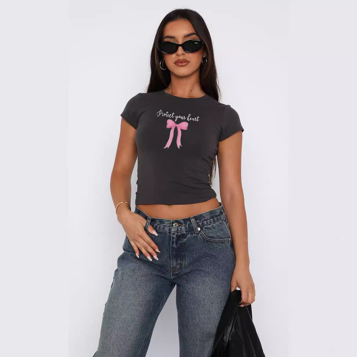 Damen bequemes Crop-Top mit modischem Druck R&B