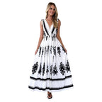 Damen Maxikleid mit kunstvollem geometrischen Muster und elegantem V-Ausschnitt R&B