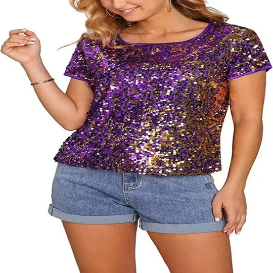 Damen Glitzerndes Pailletten T-Shirt mit lässigem Schnitt und komfortablem Baumwollmaterial R&B