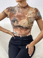 Damen figurbetonter Turtleneck-Body mit kunstvollem Druck R&B