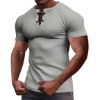 Herren nan Kurzarmshirt mit Schnürkragen, Metallösen und feinem Strukturjersey R&B
