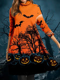 Damen Halloween-Kleid im lässigen Schnitt mit gruseligem Print und weichem Stoff Heidi-Mode