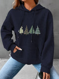 Damen Waffel-Pullover mit übergroßer Kapuze und festlichem Baumdesign