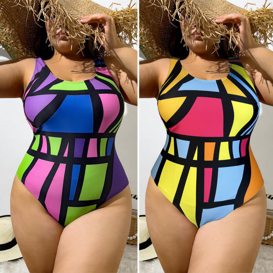 Damen Einteiler Badeanzug mit geometrischem Design R&B