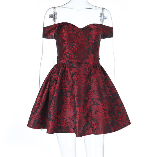 Damen Off-Shoulder Cocktailkleid mit floralem Jacquard-Muster R&B