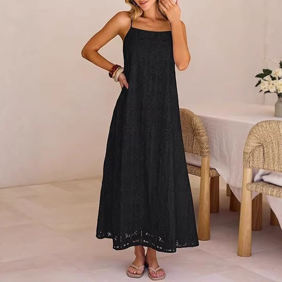 Damen Maxikleid mit filigranem Lochmuster R&B