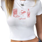 Damen Crop-T-Shirt mit kreativem Cowboy-Design R&B