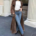 Damen Eleganter Wildleder-Trenchcoat mit tailliertem Schnitt und abnehmbaren Gürtel