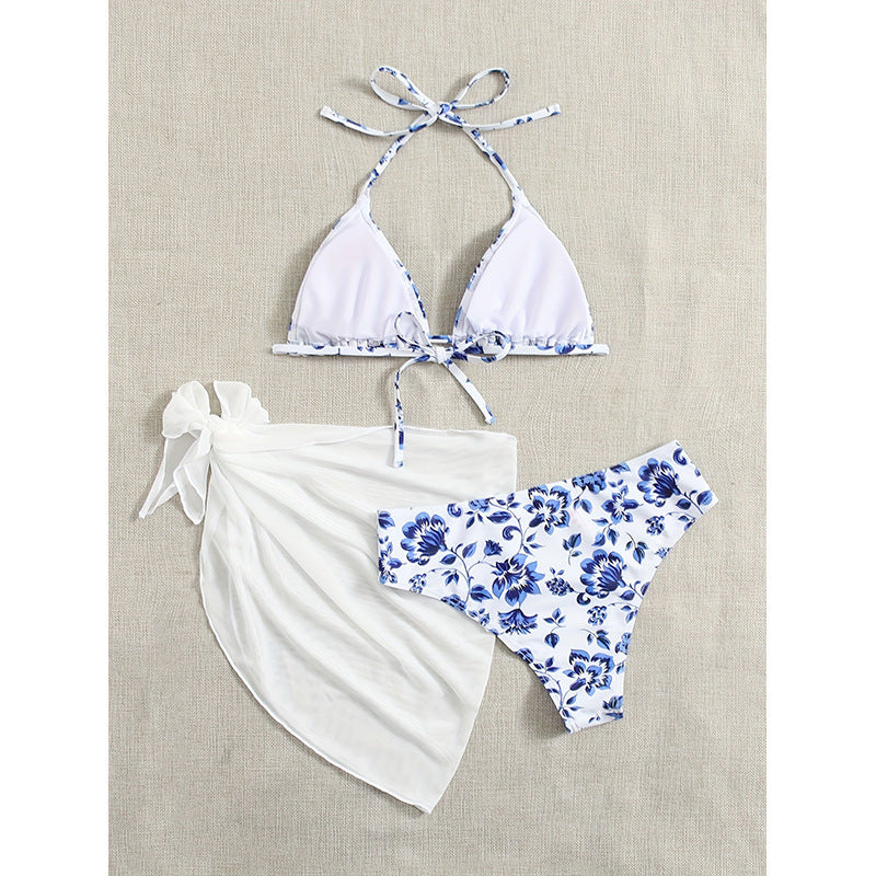 Damen Triangel-Bikini mit floralem Design und schickem Wickeltuch R&B