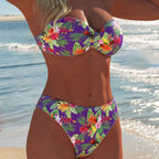 Damen Bandeau-Bikini-Set mit floralem Design und hohem Taillenbund R&B