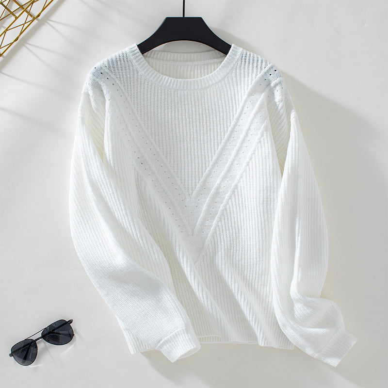 Damen Strickpullover mit V-Ausschnitt und dekorativem Strukturmuster R&B