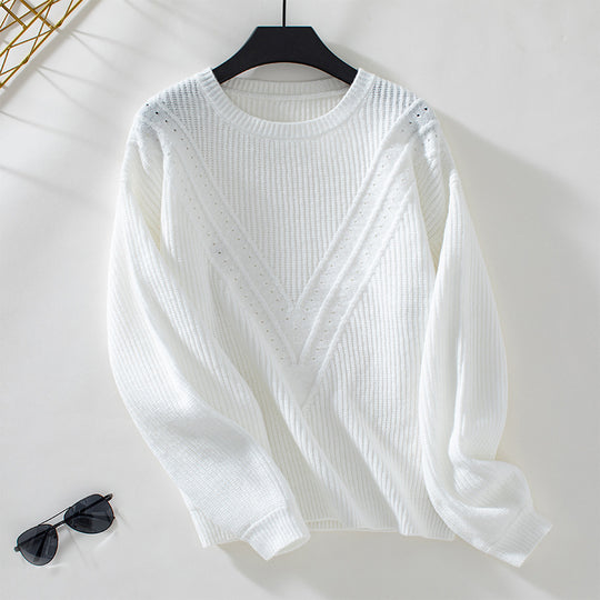 Damen Strickpullover mit V-Ausschnitt und dekorativem Strukturmuster R&B