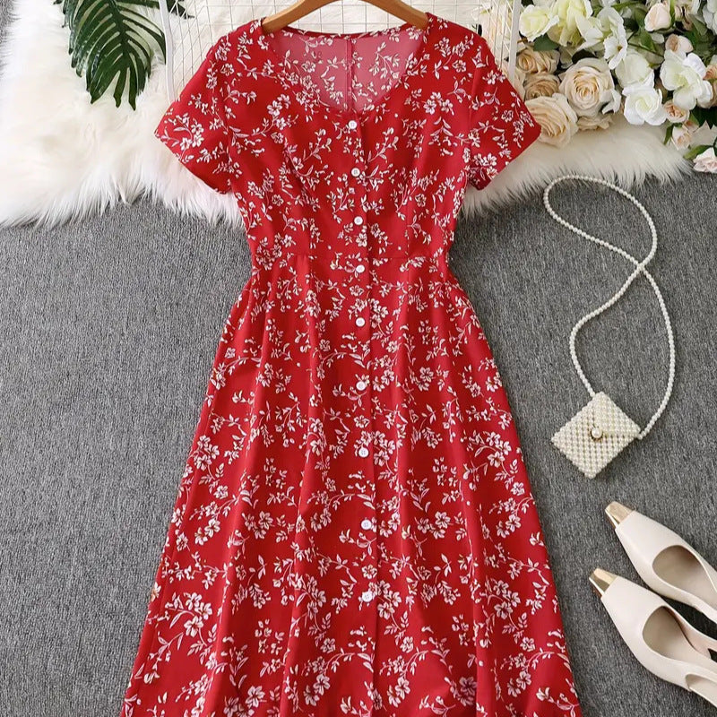 Damen Blusenkleid mit floralen Akzenten und Knopfleiste R&B