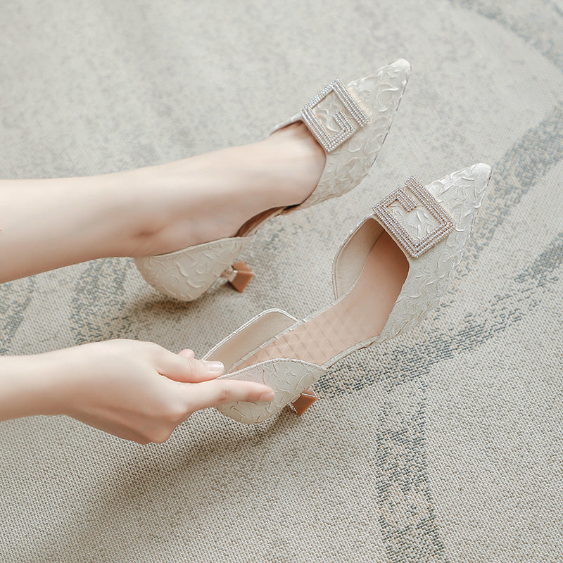 Damen elegante Sling-Pumps mit kunstvollem Blumenrelief und funkelndem Schmuck