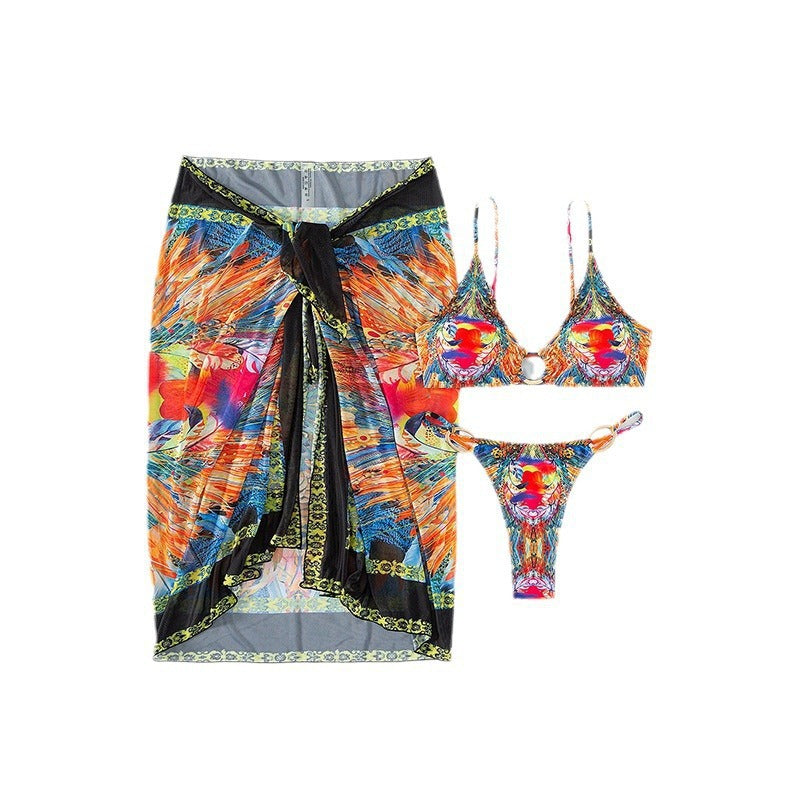 Damen Bikini-Set mit Wickelrock und modischem Ringdetail R&B