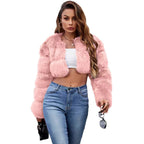 Damen Flauschige Kurzmantel aus Kunstfell mit puffartigen Ärmeln R&B
