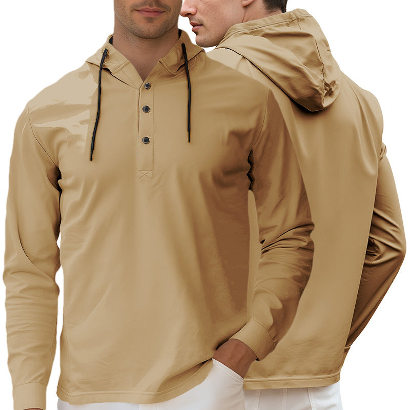 Herren nan Kapuzen-Henley Langarmshirt aus leichtem Stretchjersey mit Kordelzug R&B