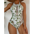 Damen Einteiler Badeanzug mit floralem Wickeldesign und elegantem Cut-Out R&B