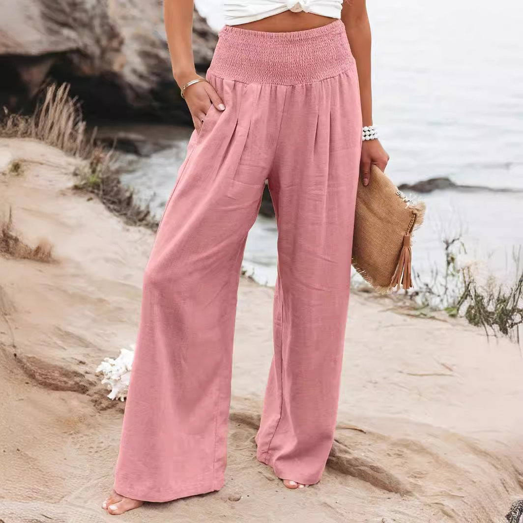 Damen weite Sommerhose mit elastischem Bund und elegantem Faltenwurf R&B