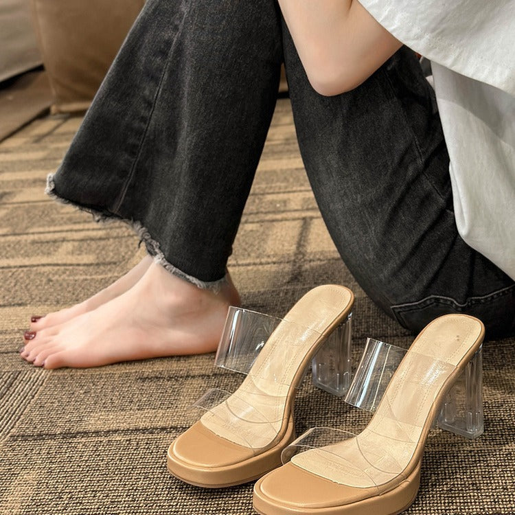 Damen transparente Mules mit blockiertem Absatz R&B