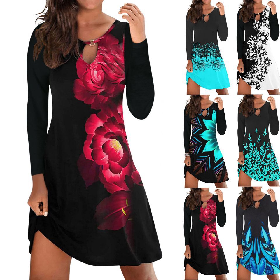 Damen Freizeitkleid mit stylischem V-Ausschnitt und buntem Floralprint R&B