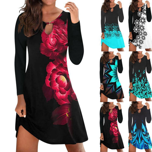 Damen Freizeitkleid mit stylischem V-Ausschnitt und buntem Floralprint R&B