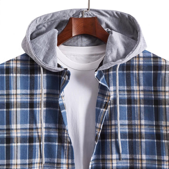 Herren Flanellhemd mit integrierter Kapuze R&B