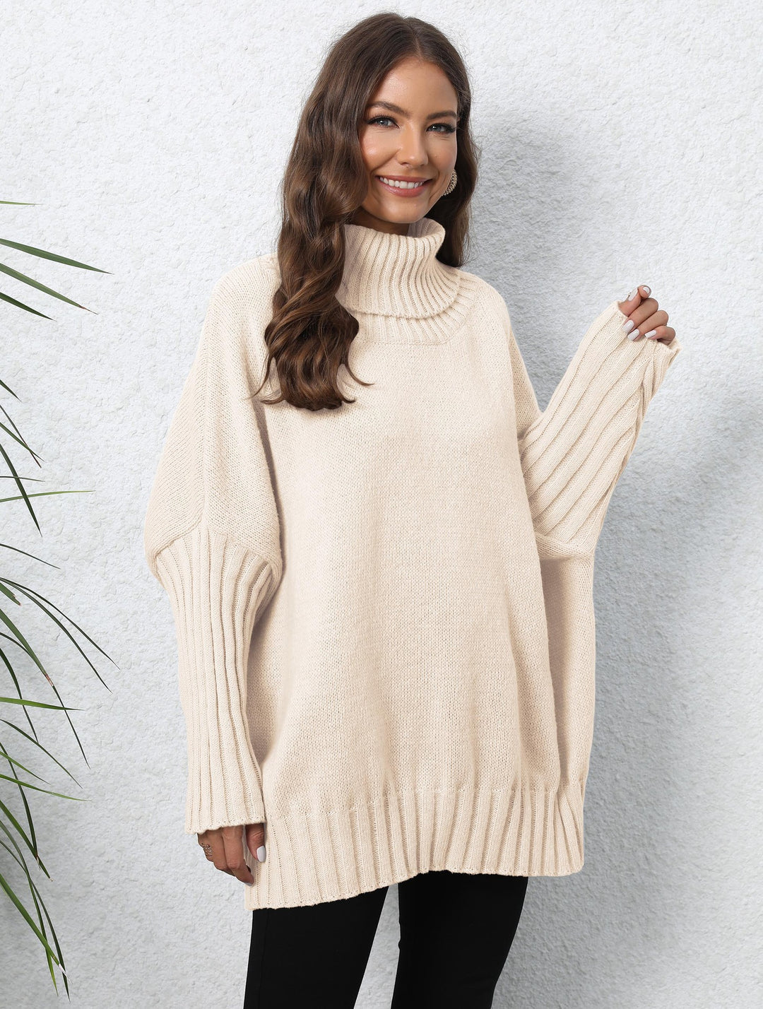 Damen Oversize Rollkragenpullover mit strukturiertem Strick R&B