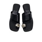 Damen elegante Zehentrenner-Sandalen mit modischen Riemen und goldfarbenem Akzent R&B
