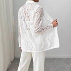 Damen nan Spitzenblazer mit Schalkragen und floraler Transparenz R&B